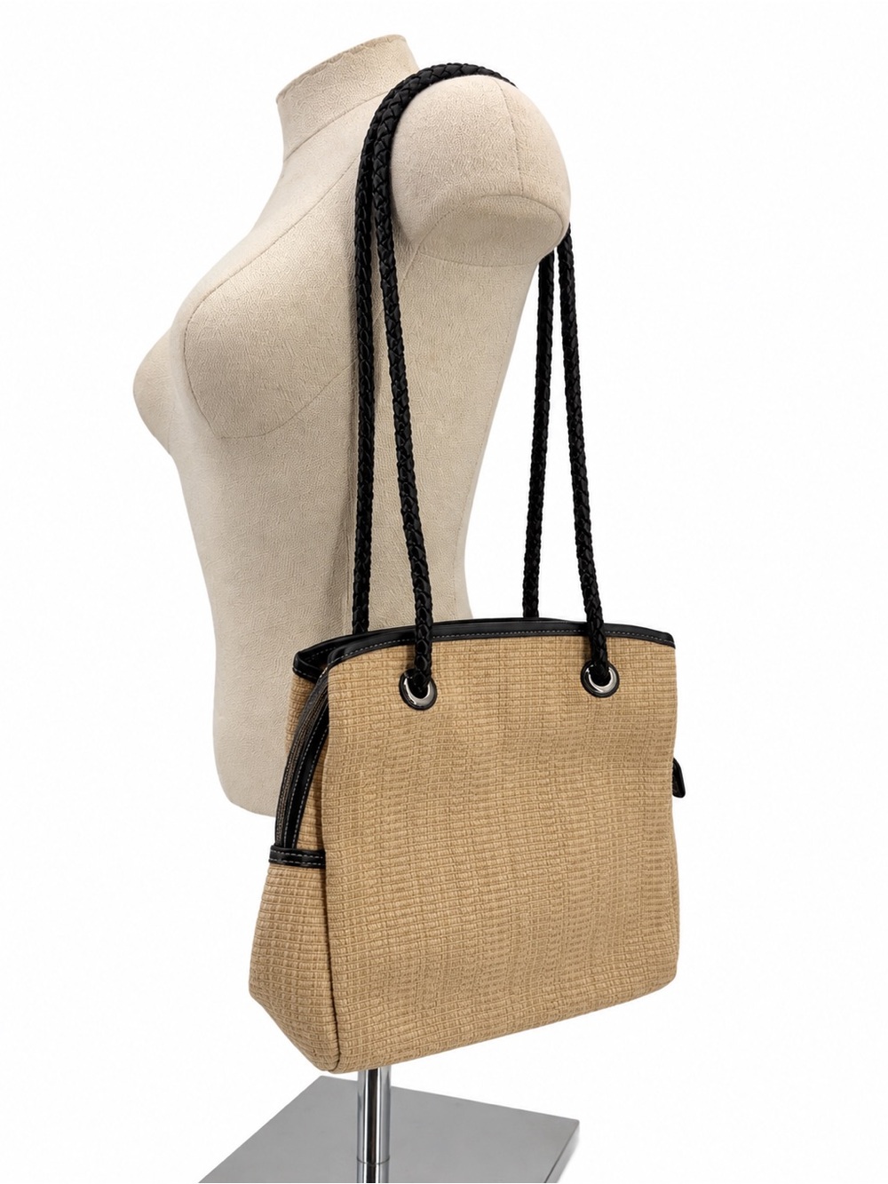 Croft & Barrow Tan Woven Tote Bag Brown Braided Strap Shoulder Purse